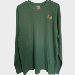 Men’s Nike University of Miami LS Crew Neck Thermal Shirt Green SZ L NWT